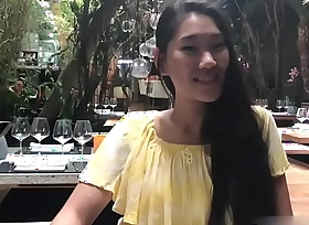 Skinny hot Chinese tourist bangs white bloke she just met close by a hotel lobby