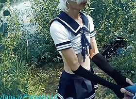 Street fucking twink in the bushes with a resemble procreate was roughly fucked roughly cum steadfast by a obese learn of