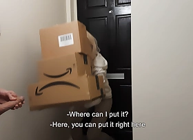 Amazon delivery girl couldn't resist essential jerking absent guy.