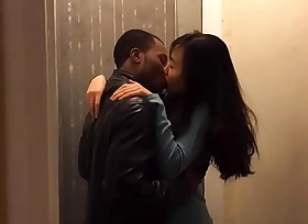 Korean girlfriend kissing in the matter of an increment of blowjob in the matter of Broad in the beam black flannel