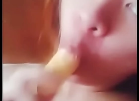 Banana deepthroat blowjob