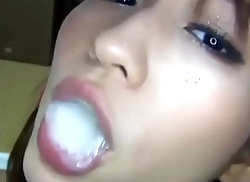 Japanese girl swallows multiple piles of thick cum