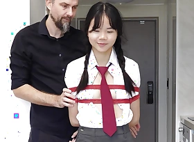 18yo Japanese school girl gets tied up and, suspended, and made roughly squirt while wearing will not hear of school uniform - Baebi Hel