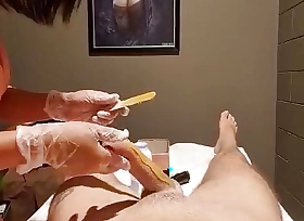 Wax Therapist Rub-down and Teasing my Cock, gets me Hard