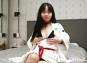 Asian Teen in White Kimono Fucked by Older White Guy