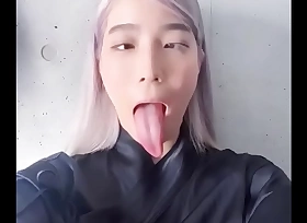 Ahegao slut with long tongue