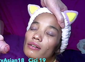 StickyAsian18 petite Cici wants to watch TV, but gets bushwa latent in her mouth instead.
