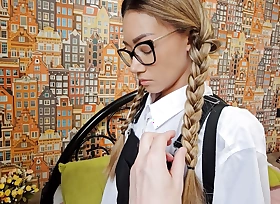 Modest plus well-mannered beauty with glasses was silent while she was fucked in hammer away ass
