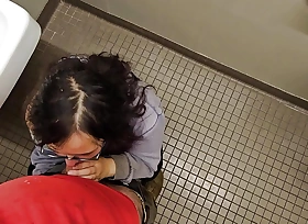 stepdaughter lures action daddy into public bathroom for a huge facial