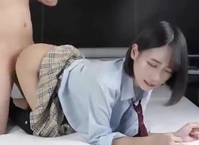 Uncensored, Japanese beauty. Slender, big breasts, beautiful breasts, Serika-chan. Creampie sex in uniform cosplay 2. Beautiful shaved pussy