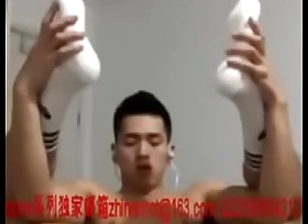 Asian boy cum out of reach of cam