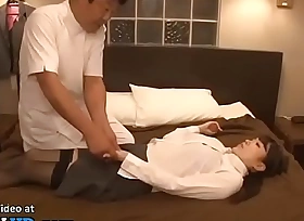 Japanese rub down with horny secretary turns in sex
