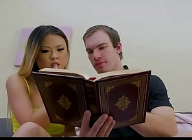Tiny Asian Rides Big Cock while Swotting