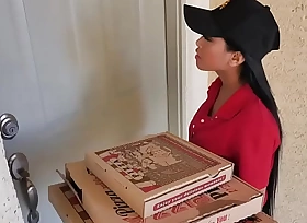 Three sizzling teens ordered some pizza and fucked this sexy asian delivery girl.